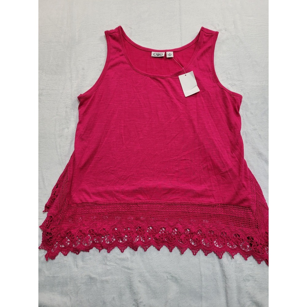 NWT Cato Tank Top Womens Size‎ M Pink Crochet Lace Trim Slub Knit Scoop Neck